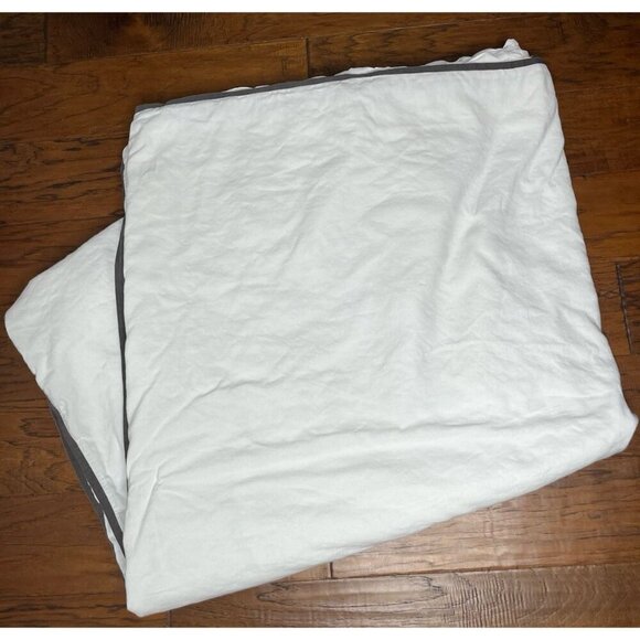 West Elm KING Cotton Linen Duvet Cover King Size White Brown Edge Button Closure - Picture 1 of 5